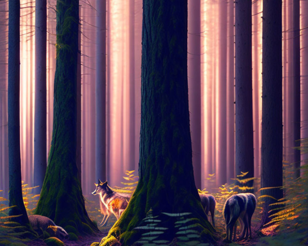 Tranquil Forest Landscape with Deer in Sunlight