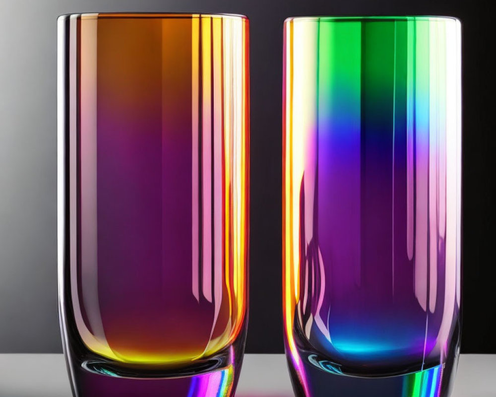 Colorful Iridescent Glasses with Vertical Stripes on Dual-Tone Background