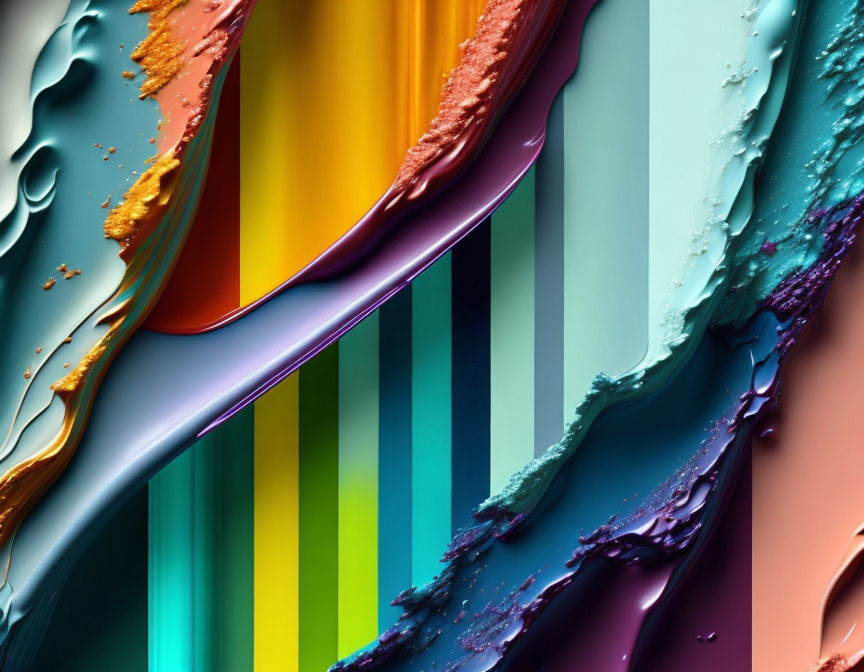 Colorful Abstract Wave Painting with Vivid Layers and Glossy Texture