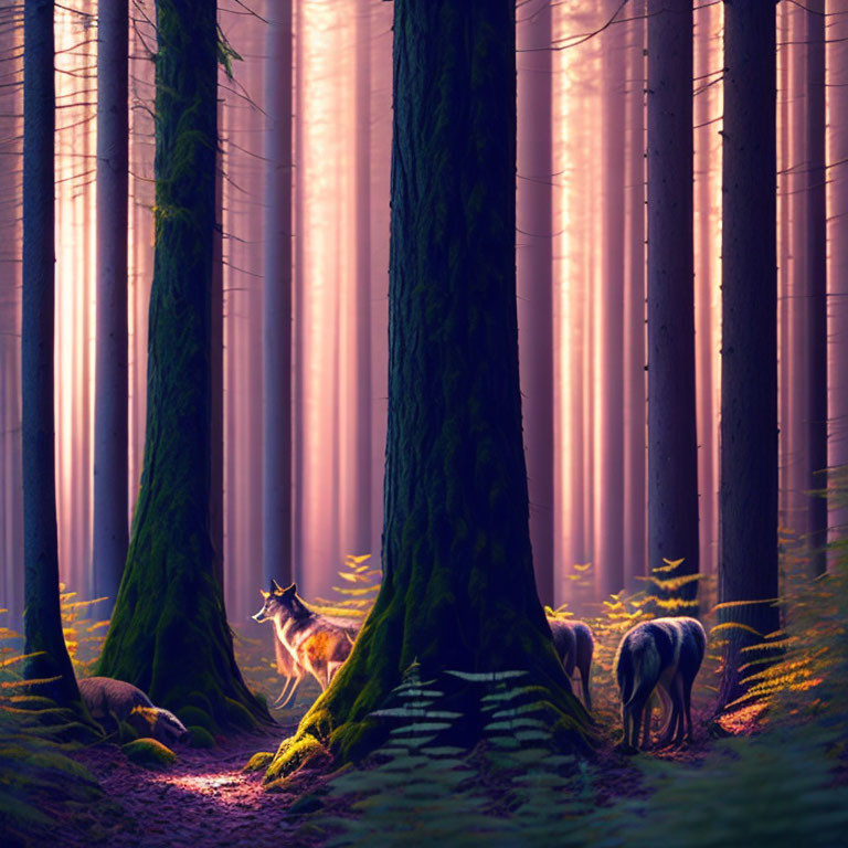 Tranquil Forest Landscape with Deer in Sunlight