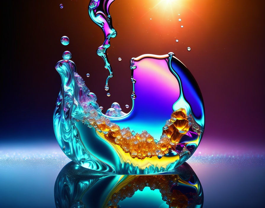 Colorful liquid splashes in freeze-frame against vibrant backdrop