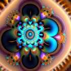 Colorful Symmetrical Fractal Image in Blue, Orange & Purple