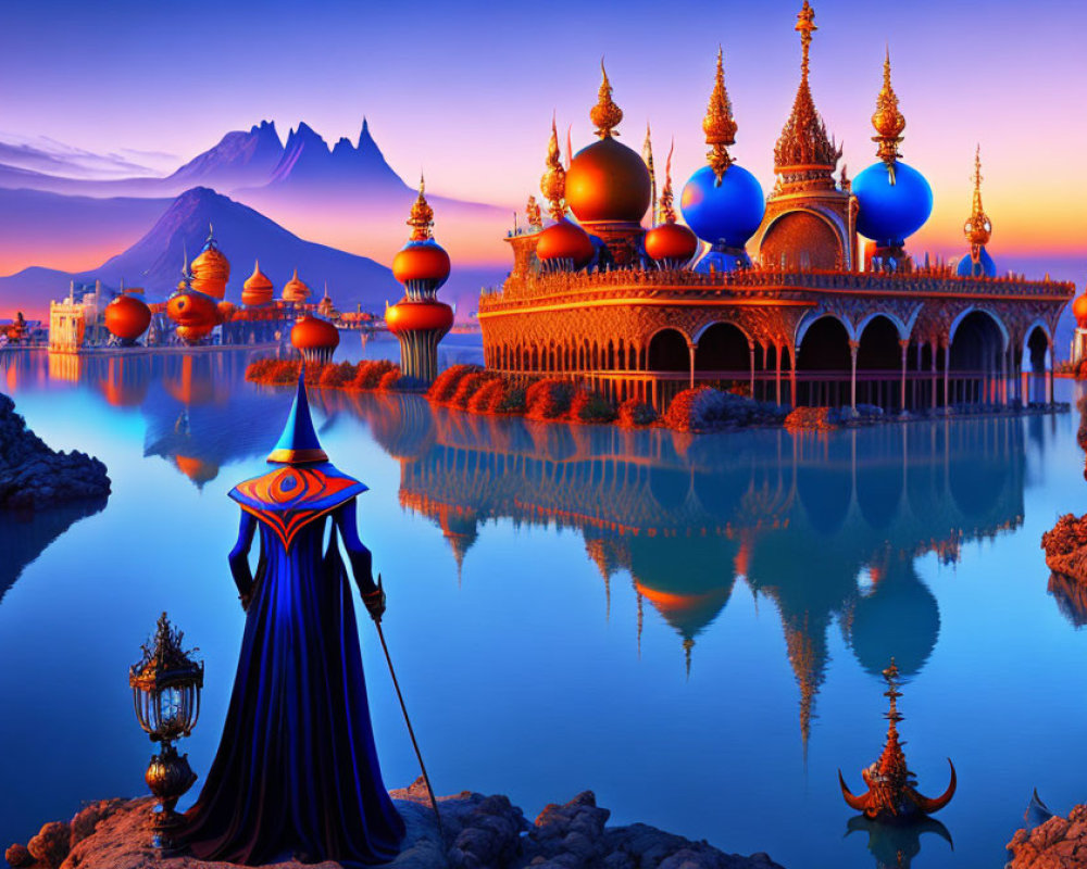 Vivid Fantasy Landscape with Onion-Domed Structures at Twilight