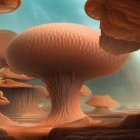 Desert landscape with giant mushroom-like rock formations