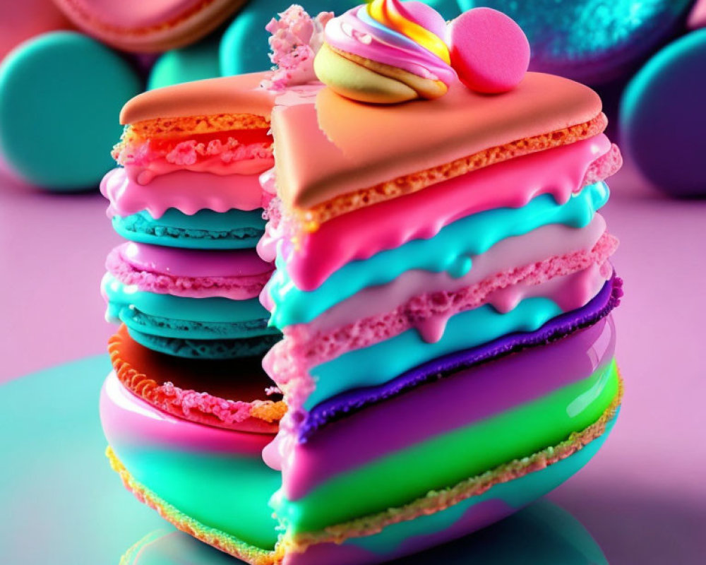 Colorful Stylized Digital Macarons on Reflective Surface