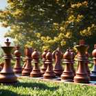 Chess Set in Outdoor Setting with Sunlight and Trees