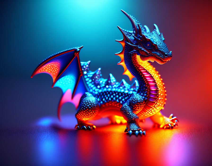 Blue Toy Dragon with Orange Underbelly on Gradient Background