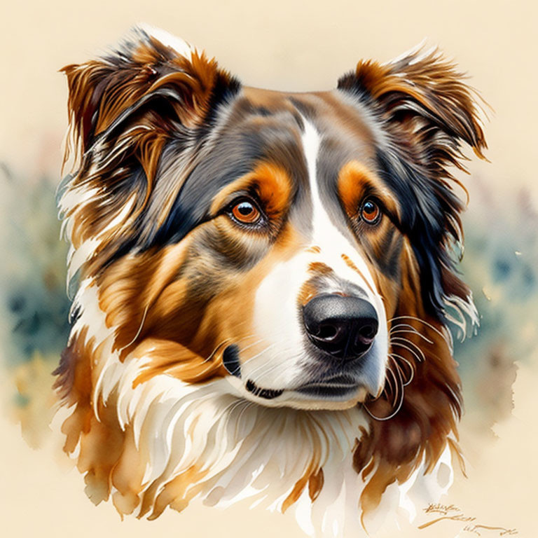 Tricolor Australian Shepherd Dog with Expressive Eyes