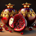 Ornate Crown-Topped Pomegranates on Dark Background