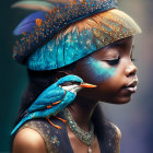 Child in Colorful Feathered Headdress with Bird Shoulder Adornment