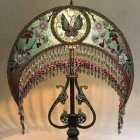 Multicolored Stained Glass Tiffany-Style Table Lamp with Bronze Base