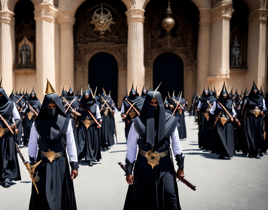 Traditional penitential robe procession during Holy Week