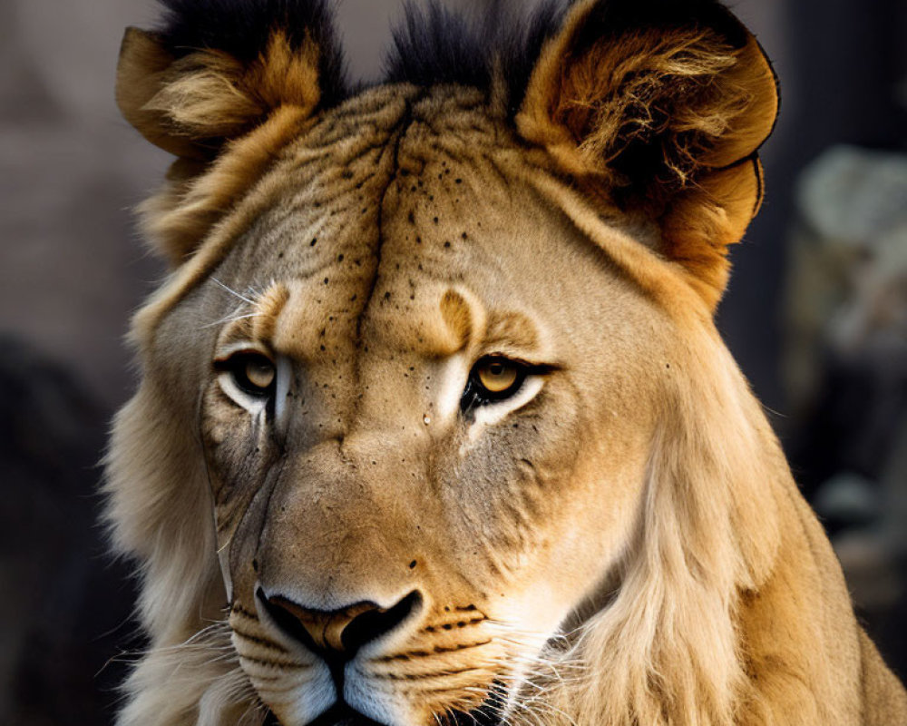 Close-Up of Lion's Focused Eyes and Mane in Background