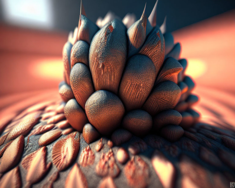 CGI-Rendered Blooming Flower with Spiky Textures on Patterned Surface