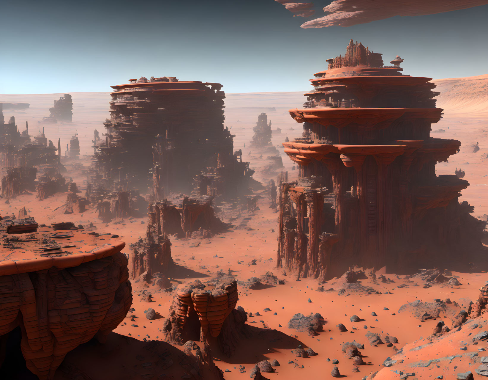 Majestic Martian landscape with towering rock formations