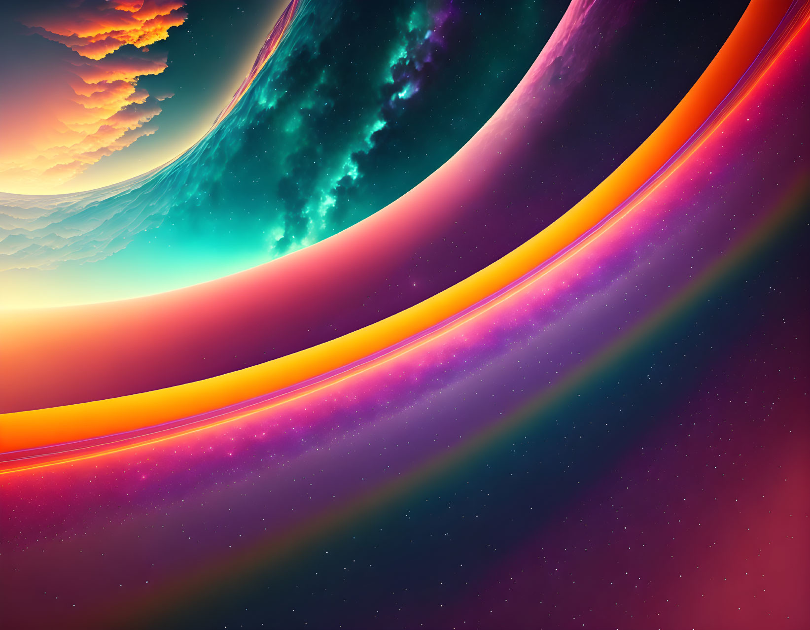 Abstract Cosmic Scene with Swirling Colors and Planet