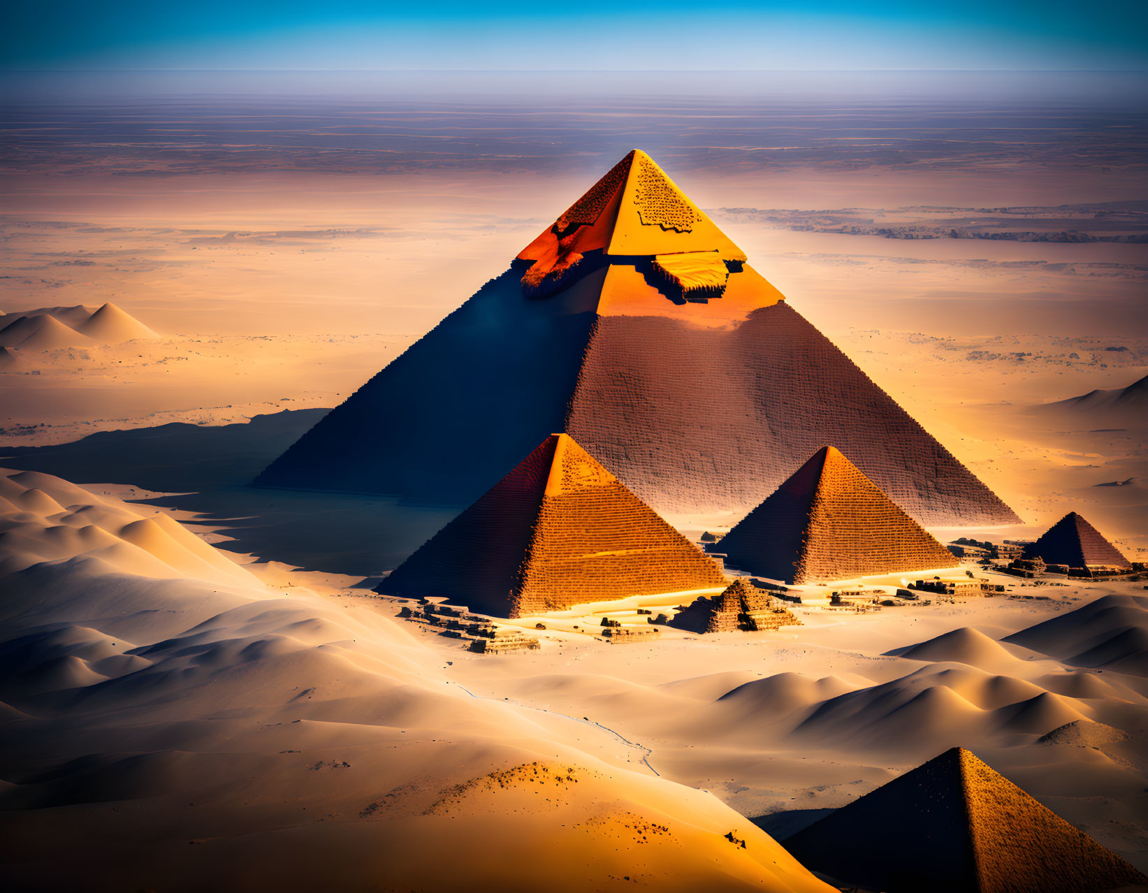 Egyptian Pyramids: Aerial View at Sunset