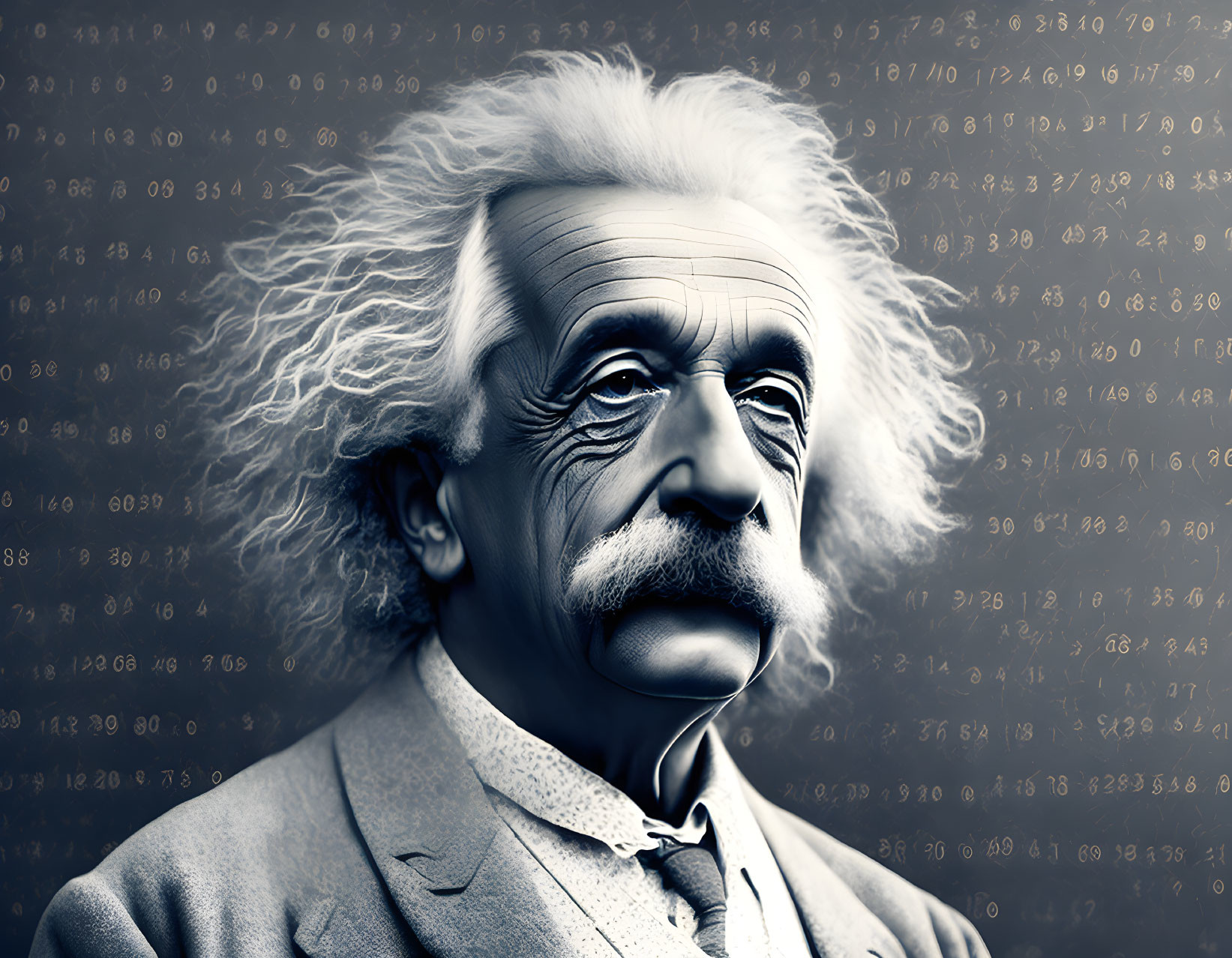 Digital Artwork of Pensive Albert Einstein with Wavy Gray Hair