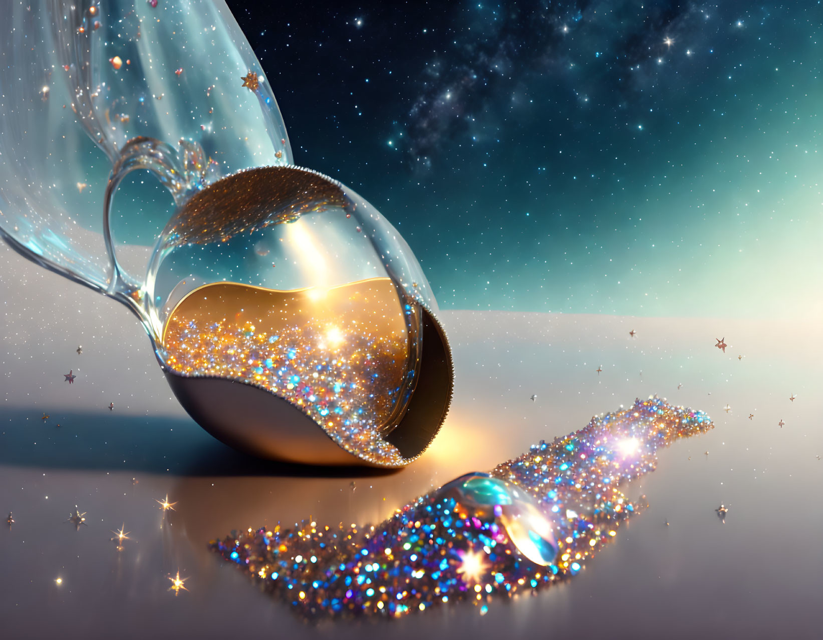 Spilled sparkling wine turns into cosmic scene