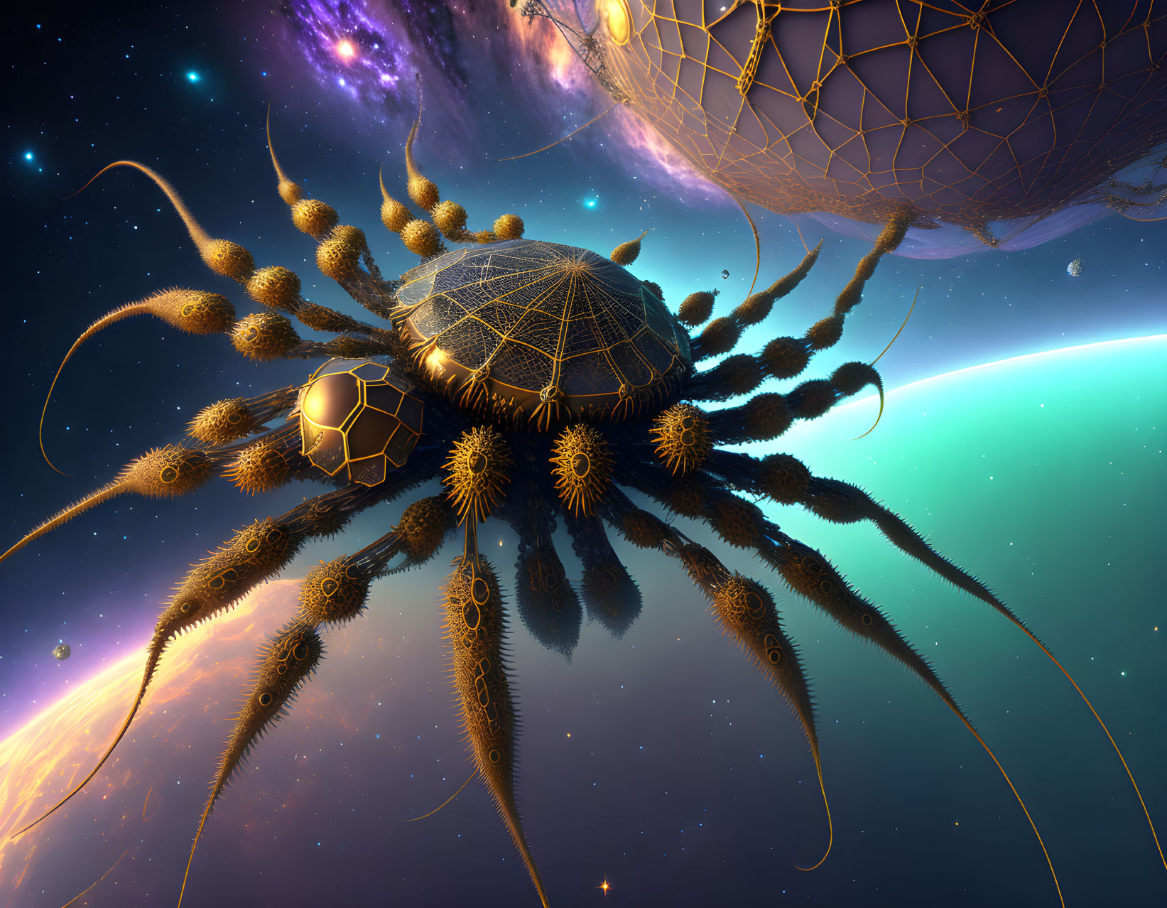 Cosmic octopus entity in intricate geometric space scene