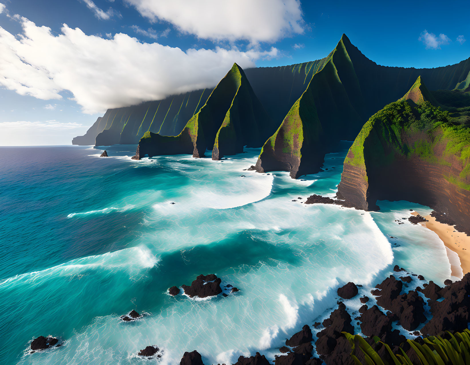 Cliffs Meeting Turquoise Sea and Sandy Beach