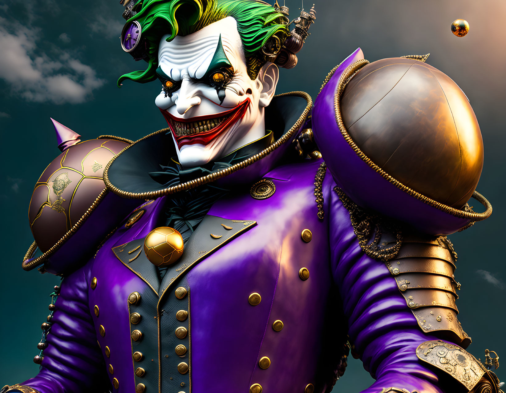 Detailed Illustration of Joker in Ornate Purple Costume