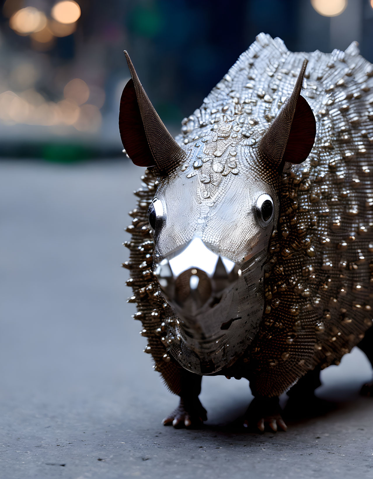 Intricate Armadillo Sculpture with Metallic Texture