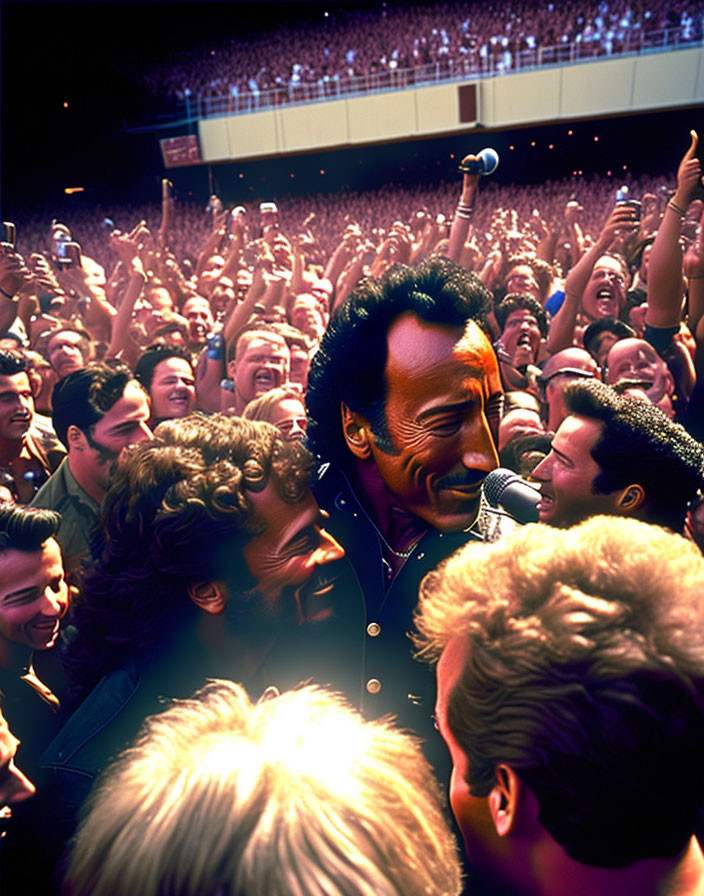 Live Concert Performance with Smiling Performer and Cheering Audience