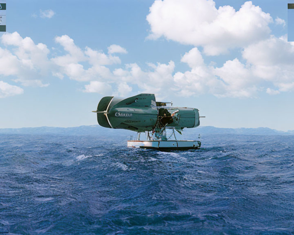 Helicopter hovering above small boat in choppy ocean waters