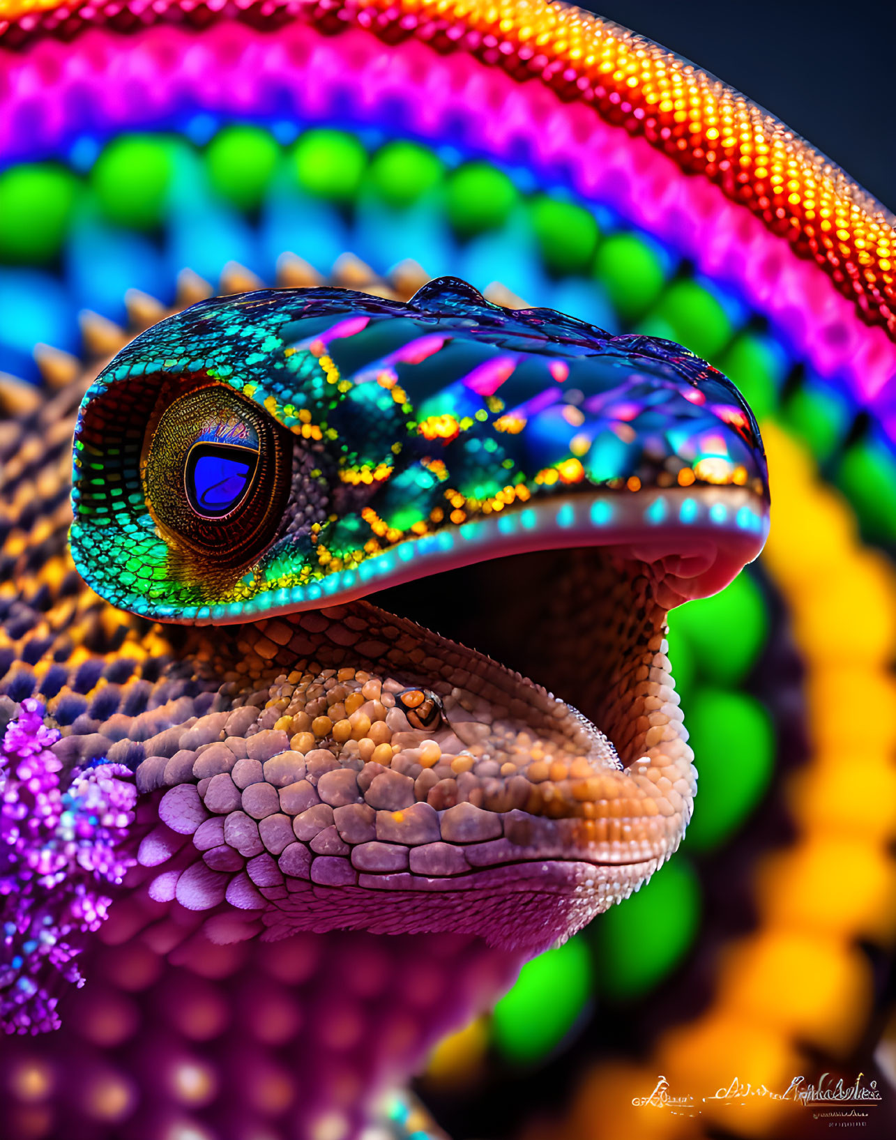 Colorful Close-Up Image of Iridescent Chameleon