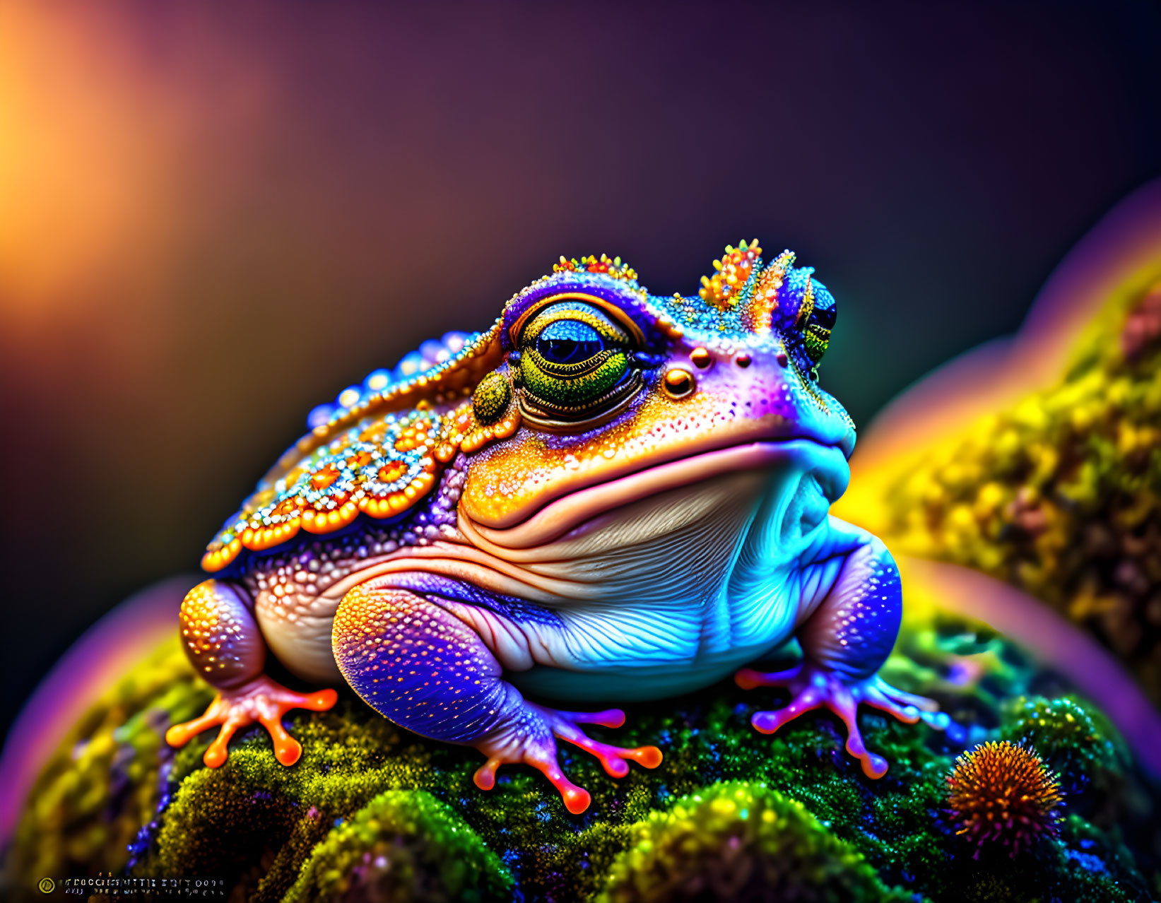 Colorful Frog with Intricate Patterns on Mossy Surface