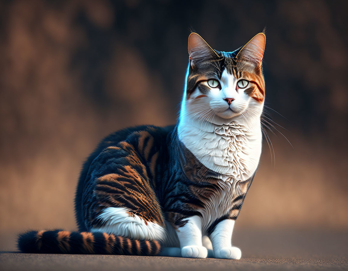 Regal tabby cat with unique pattern and crown collar.