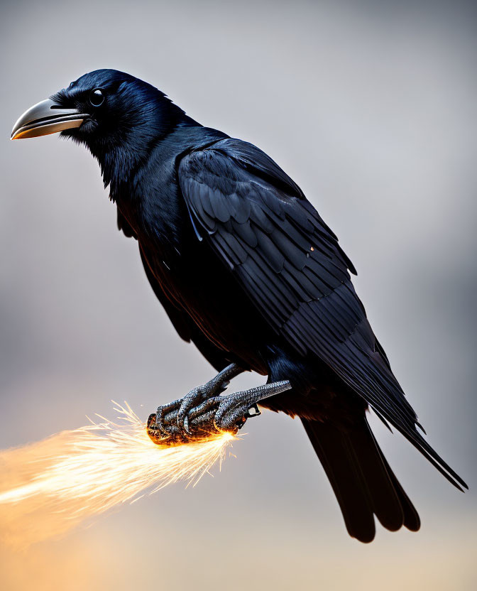 Glossy Raven Perched in Warm Backlit Glow