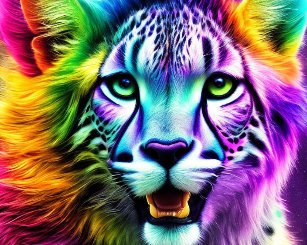 Colorful Digital Portrait of Cheetah with Rainbow Mane