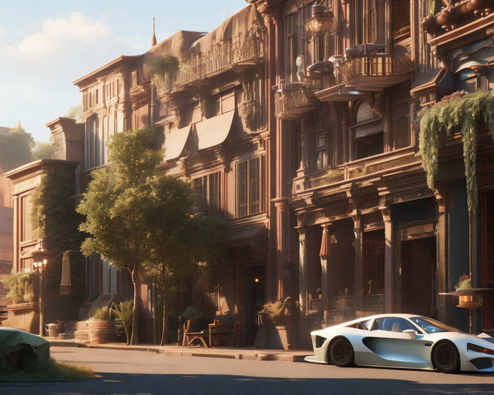 Classic Buildings and Modern Sports Car in Serene Street Scene