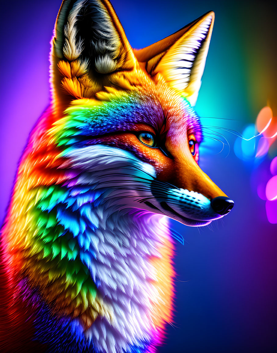 Colorful Fox Artwork on Neon Background