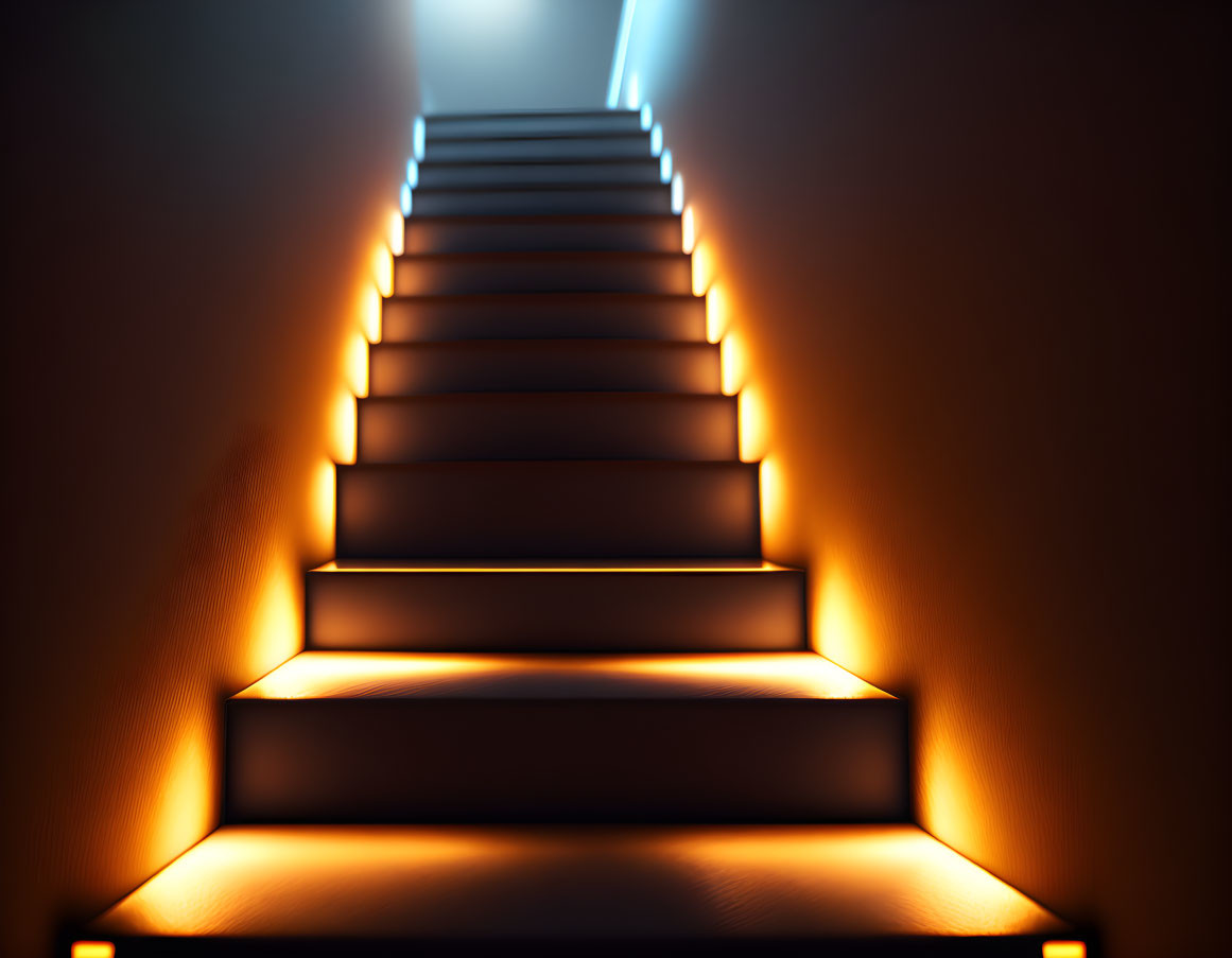 Dimly Lit Staircase with Orange Ambient Lighting