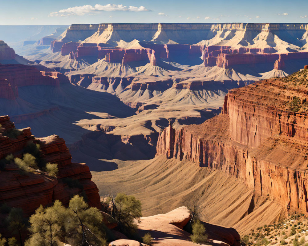 Majestic Grand Canyon red rock formations under clear blue sky