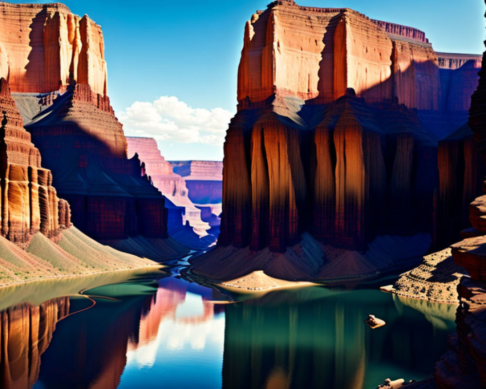 Tranquil river flowing through red sandstone canyons