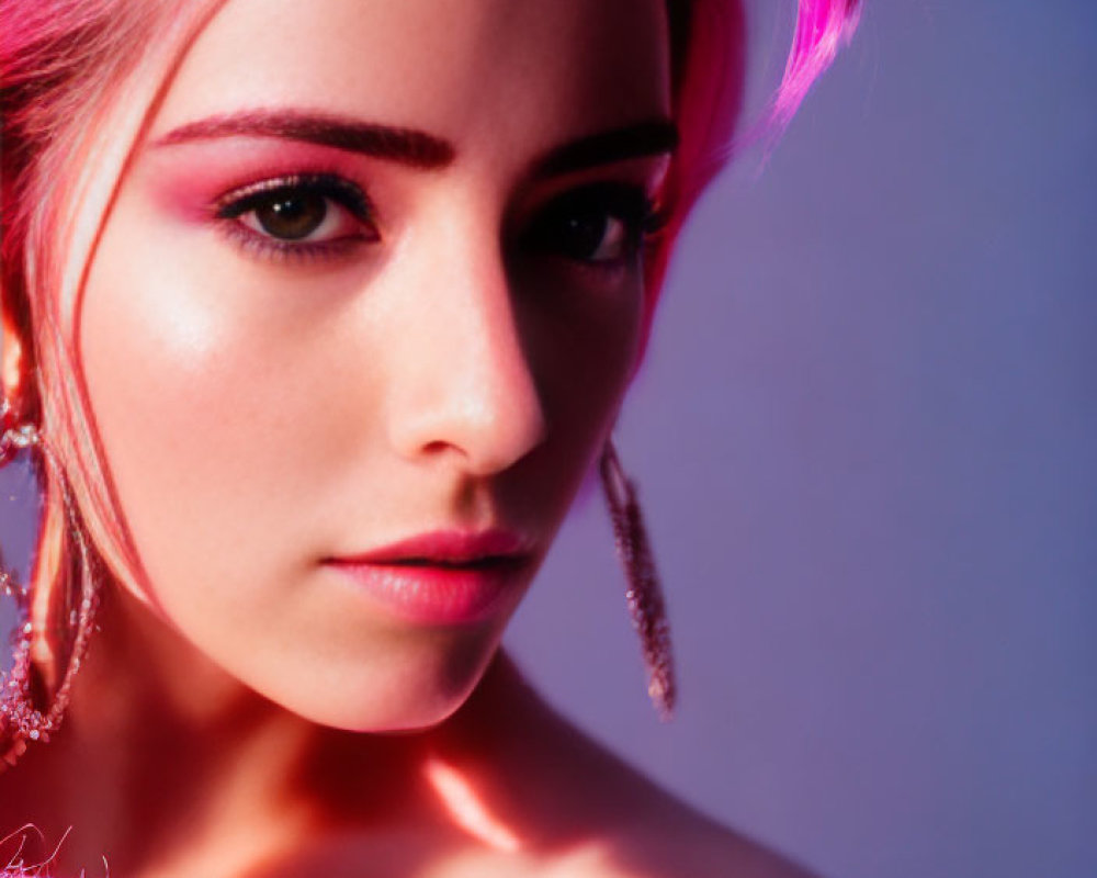 Vibrant Pink Hair Portrait in Sparkling Pink Attire