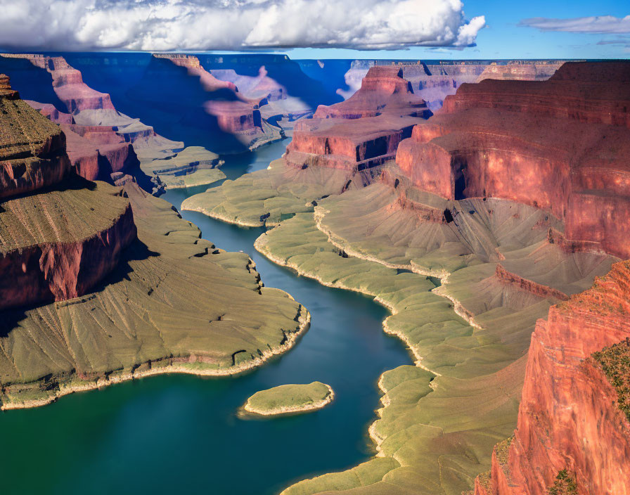 Scenic Grand Canyon landscape with winding river and red rock formations