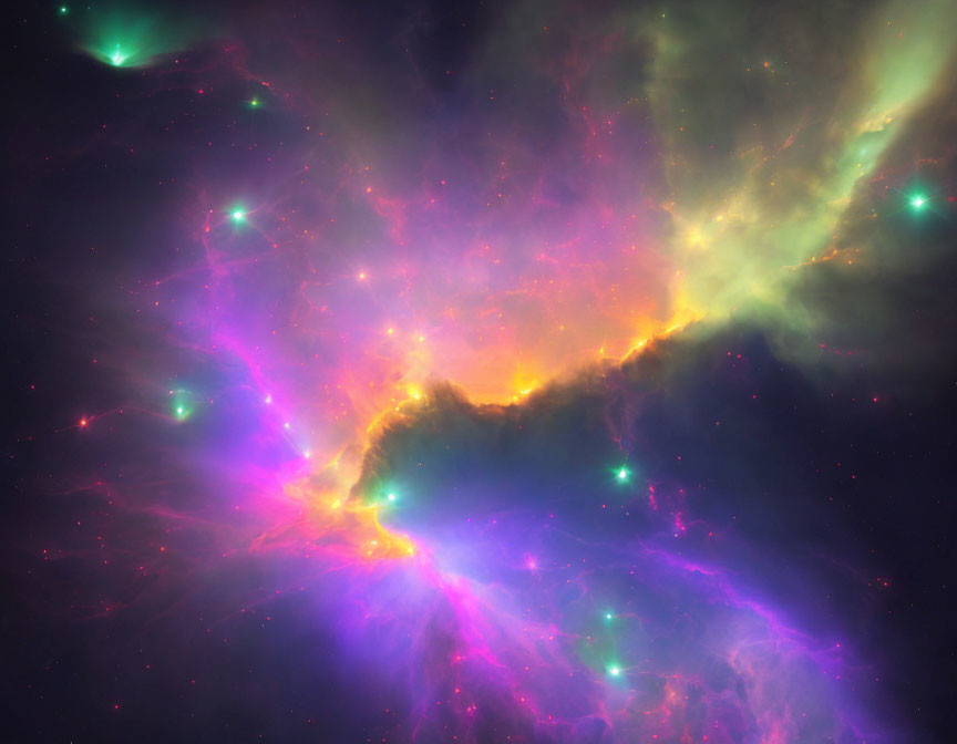 Multicolored interstellar clouds and bright stars in cosmic scene