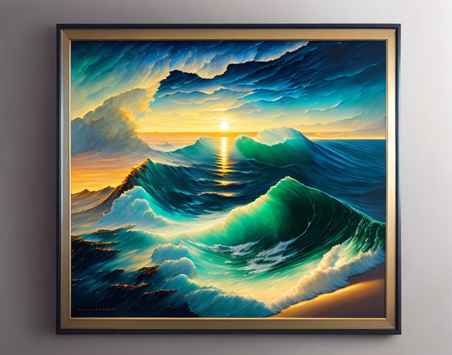 Ocean waves under dramatic sky in framed wall art