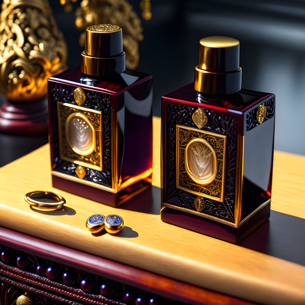 Luxurious Design Perfume Bottles on Polished Surface