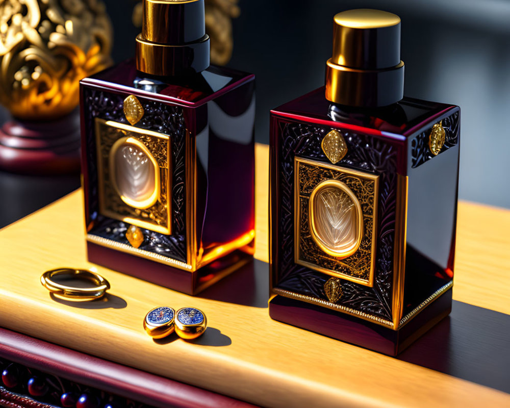 Luxurious Design Perfume Bottles on Polished Surface