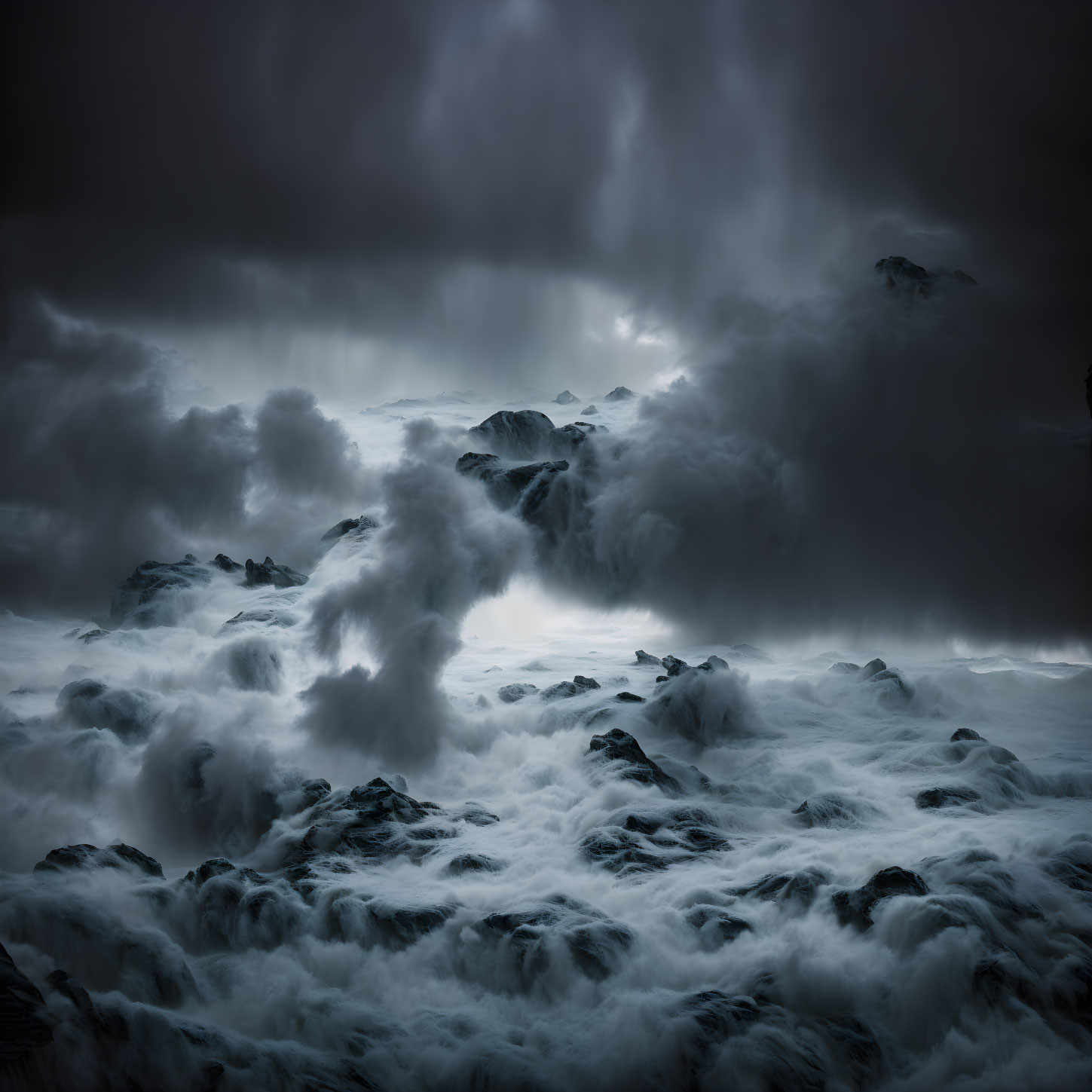 Stormy Seascape with Dark Clouds and Turbulent Waves