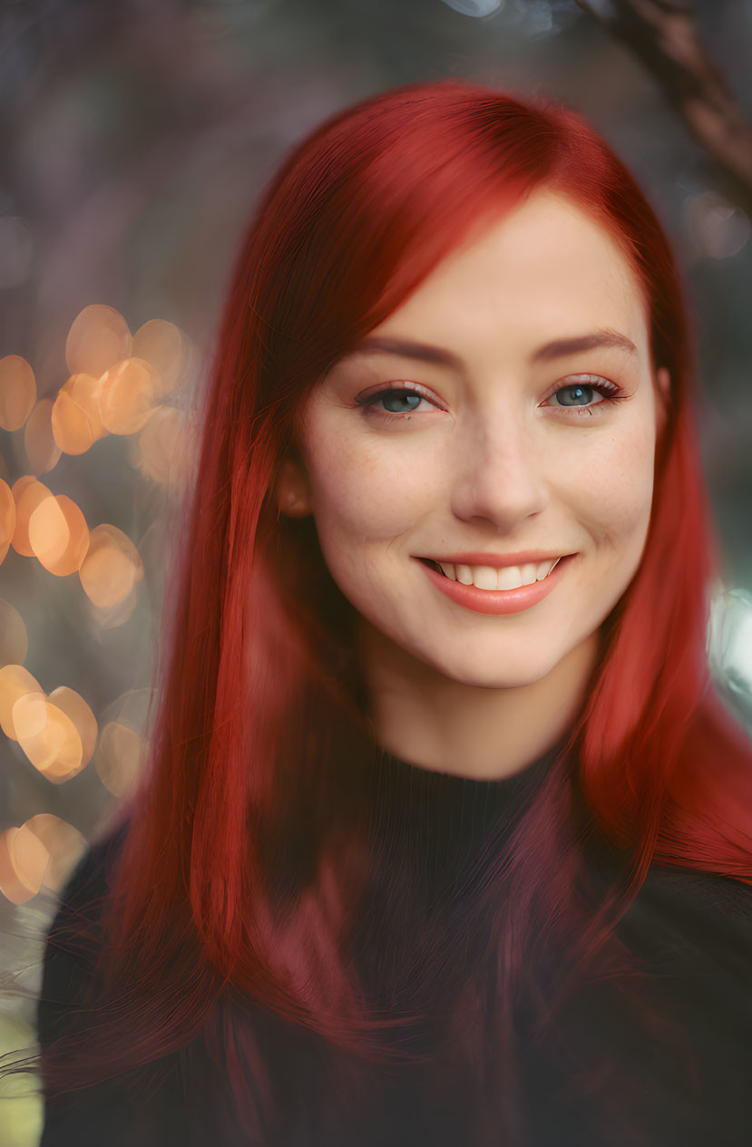 Smiling woman portrait with red hair and blue eyes