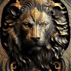 Majestic lion with golden embellishments on dark background