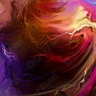 Colorful digital artwork: swirling orange, purple, and red hues.