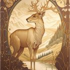 Detailed Art Nouveau Stag Illustration with Intricate Antlers